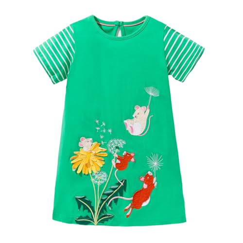 Image of HILEELANG Toddler Girl Short Sleeve Easter Dress Cotton Casual Jersey Shirt Playwear Applique Dress