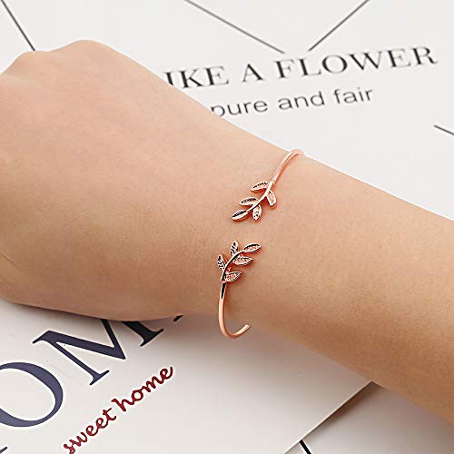 ASHMITA 3Pcs Rose Gold Bangle for Women Simple Olive Leaf|Star Month|Knot Heart Cuff Bracelet Gift Jewelry - Image 4