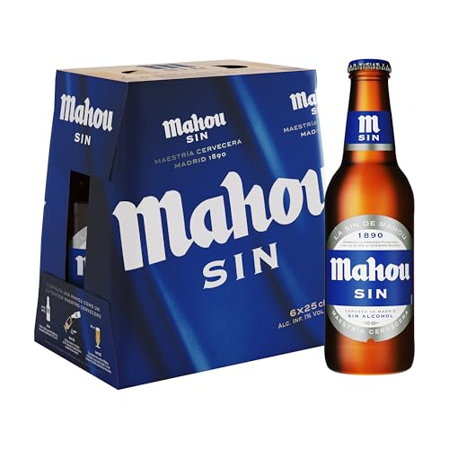 Mahou Cerveza Sin Alcohol, Pack 6 Botellas x 25cl, Auténtico Sabor Cervecero Larger, 0% Vol Alcohol, Textura Suave y Amargor Bajo, Refrescante Cerveza 0,0% Alcohol