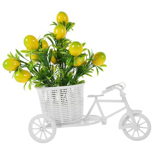 TOKIDNY Flor Artificial Limón con Cesta de Bicicleta Triciclo, Decoración de Mesa Centro de Flores, Material Plástico y Seda, Efecto Decorativo sin Decoloración para Oficina y Tienda