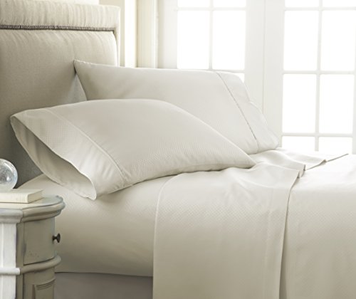 ienjoy Home 4 Piece Sheet Set Embossed Checkered Pattern Full Cream