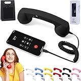 Retro Phone Handset for iPhone, Bluetooth Retro Phone Handset, Bluetooth/Type-C Port, Clear Comfortable Calls, Telephone Style Landline Handle Receiver with Microphone & Speaker (Black, Type-C)