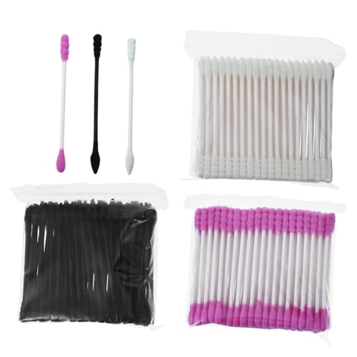 minkissy 3 Pack Makeup Correction Cotton Swabs 300 Total Long Cotton Stick Swab Exfoliating Cleansing Random Color