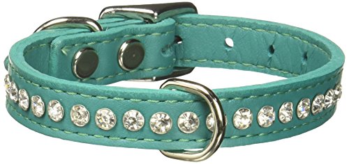 Image of Signature Leather Crystal Dog Collar, Jade Solid Grain Leather, Fits 7.5 inch-9.5 inch Neck Size, 12 inch Overall Length