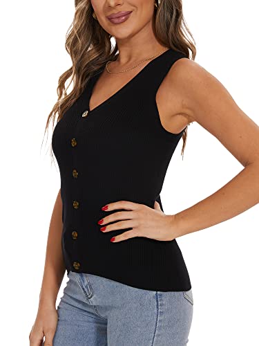 Beautiful Nomad Sleeveless Sweater Vest For Women V-Neck Button Pullover Tank Casual Solid Knitted Tops #TOP7