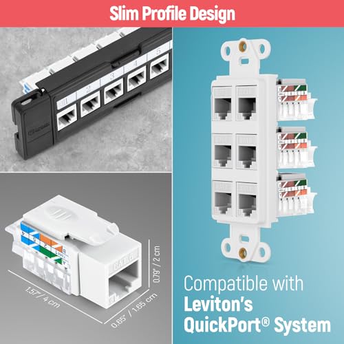 Image of Everest 45 Degree RJ45 Cat6 Keystone Jacks Slim Profile 20-Pack White | Compatible with 45 Angled Speed Termination Tool - 45Term (B0BL3GS7ZY)