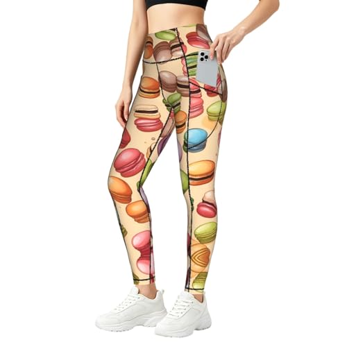 Leggings con control de abdomen Macaron Biscuit pantalones de yoga cómodos