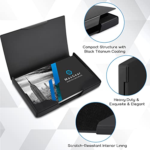 Maxgear Professional Heavy-Duty Metal Business Card Holder Pocket Business Card Case Business Card Wallet Business Card Carrier, 3.8X2.4X0.4In, Stainless Steel & Abs With Black Titanium Coating, Black #TOP1