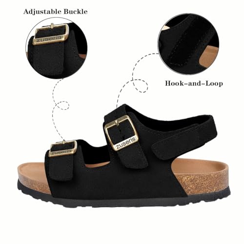 Image of ZUSERIS Kids Toddler Sandals Boys Girls Cork Footbed Sandal Comfort Double Buckle Slip On Slippers with Adjustable Back Strap