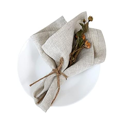Berklan Leinenservietten Stoffservietten Beige 100% Leinen 45 x 45 cm Naturleinen 6er-Set 100% europäischer Flachs Cover