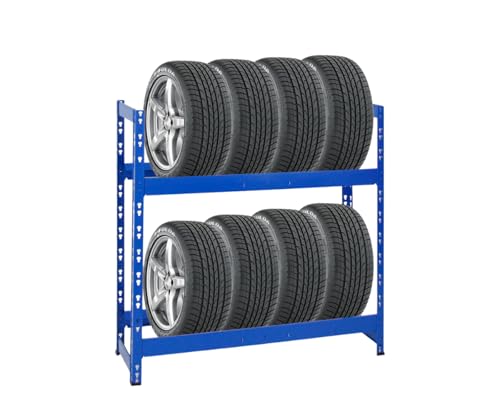 PROREGAL Étagère à pneus Tiger | HxLxP 100x110x35cm | Charge Max. 150kg | Jusqu'à 8 pneus | 2 Niveaux | Bleu | Porte-Pneu, Rack à pneus, rayonnage, Stockage,...