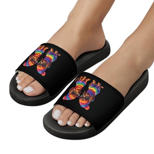 Rainbow LGBT Love Weiners Dogs Gay Unisex Shower Shoes House Slippers Non-Slip Indoor Bathroom Shoes for Pool Beach 39 (245mm)3