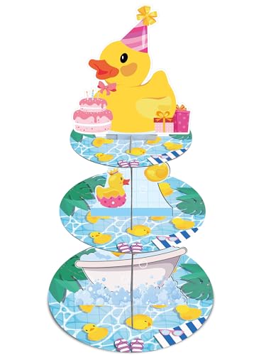 Keluna Rubber Duck Party Decorations - 3 Tier Summer Luck Duck Birthday Decorations, Cute Yellow Duckies Cupcake Stand Cake Holder for Treat Dessert, Ducky Party Supplies for Birthday Baby Shower
