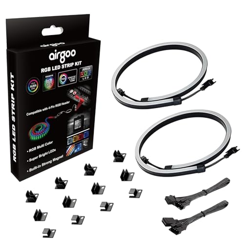 airgoo NEON RGB LED Strip for PC, 15.75 x 0.55 x 0.28 inches diffused Silicon Rubber Tube, for 12V 4-pin RGB Header, Come with Magnetic Brackets, Easy to Install