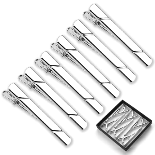 Image of MOWPOG 6 Pcs Tie Clips for Men, Tie Bar Pins Tacks with Gift Box | Copper, Shiny & Glossy, for Father, Husband, Boyfriend, Business, Wedding, Suit Accessories, Easy to Open, Won't Fade /Scratch