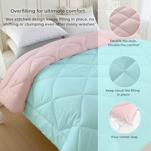 Image of AYKA Reversible AC Comforter 150 GSM Lightweight Microfiber Summer Blanket for Double Bed (90x100 Inches) | Soft Cooling Quilt, Breathable All Season Duvet for AC Room | Aqua & Peach