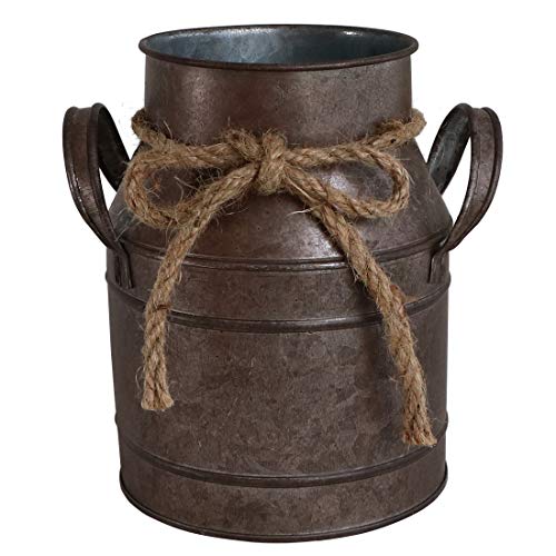 HyFanStr Shabby Chic Metal Flower Vase Rust Painted Decor Milk