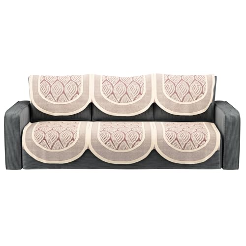 Image of Kuber Industries (Set of 6) Stylish & Durable Net Cotton Sofa Covers 3 Seater | Aesthetic Sofa Protector /Mat | Suitable Slipcover for Living Room & Office | Coconut Bright - Maroon