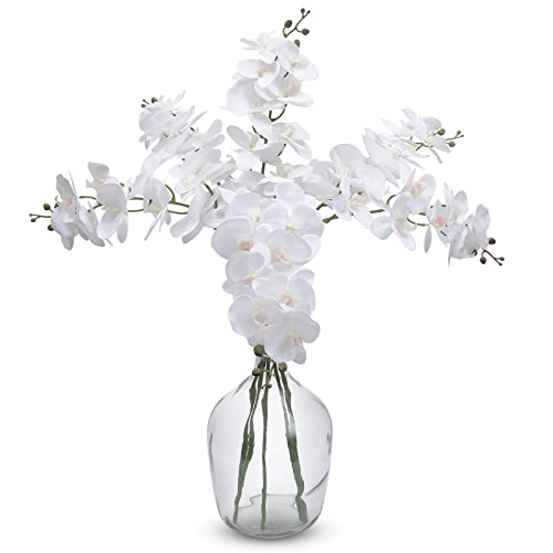 Shacos Artificial Orchid Stems Set Of 3 Real Touch Orchid 38 Inch Tall Fake Butterfly Phalaenopsis Flower Home Wedding Decoration (White, 3 Pcs) #TOP5