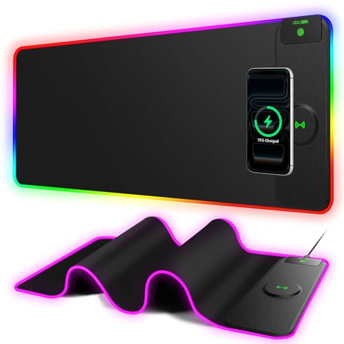 Image of XL RGB LED Gaming Mouse Pad with 15W Magnetic Wireless Charging | 31.5'' x 11.8'' Large Desk Mat, 24 Lighting Effects Keyboard Pad with Non-Slip Rubber Base, Waterproof Easy Gliding Surface