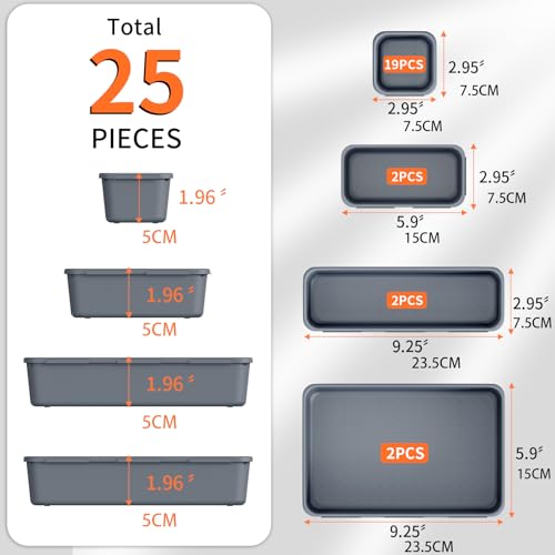 Giklux 25 Pcs Makeup Drawer Organiser Trays, 4 Sizes Desk Drawer Dividers Organisers for Cutlery Kitchen, Bathroom, Office - Image 3