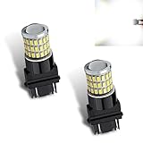 Flygun 2 PCS Car 3157 LED Bulb, 1.82' x 0.59' x 0.63' 3014 54SMD 360° High-brightness Lamp Bead with Lens, Non-polar Plug-and-play Reversing Light Turn Signal, Universal Replacement for Car (White)