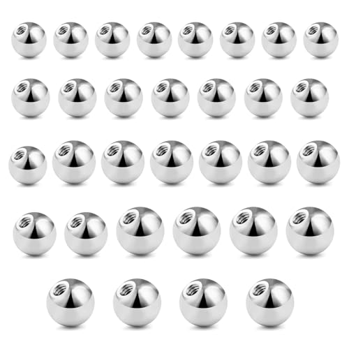 WeddHuis 32 PCS Piercing Bolas 14G Plata Oro Negro 3/4/5/6mm Reemplazo Bolas Acero inoxidable para Labio Nariz Hélix Lengua Ombligo Joyería Piercing