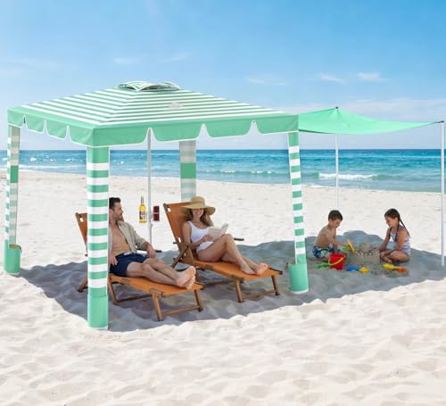 Rhino Valley Beach Cabana 120 Sq. Ft Beach Canopy UPF50+ Protection Green