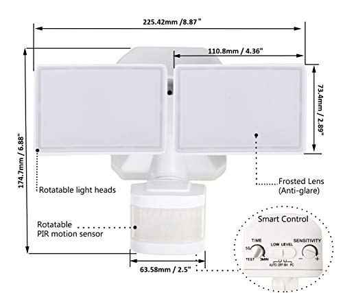 Emaner Dusk-To-Dawn Security Lights With Motion Sensor, 5000K Daylight White, Ip65 Waterproof Outdoor, 110V 120V Dual-Head Rotatable Led Flood Light For Porch, Garage, Yard, Driveway #TOP7