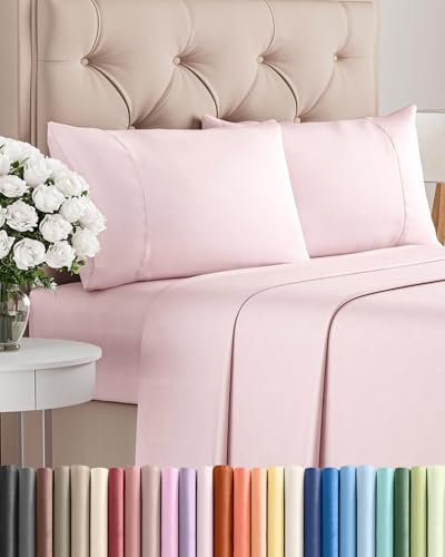 Image of Twin 4 Piece Bed Sheet Set - Breathable & Cooling Sheets - Lavender Pink