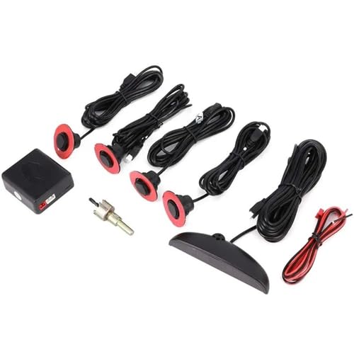 Radar de marcha atrás 12 V 4 sensores 16 mm original sensor de aparcamiento plano de coche Crescent Auto Reverse Backup Radar Detector con pantalla radar inverso de estacionamiento (negro)
