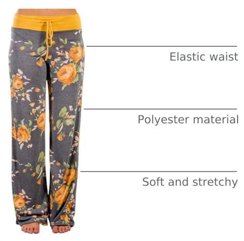 Image of AMiERY Women's Comfy Casual Pajama Pants Floral Print Drawstring Palazzo Lounge Pants Wide Leg
