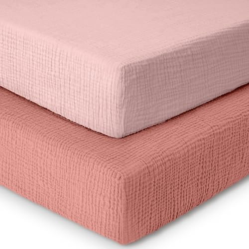 Dreamology Muslin Crib Sheets,Girls,Boys,Standard Crib Sheet,2 Pack,Soft,Pink Crib Sheet,100% Cotton Crib Sheets for Standard Cribs and Toddler Bed...