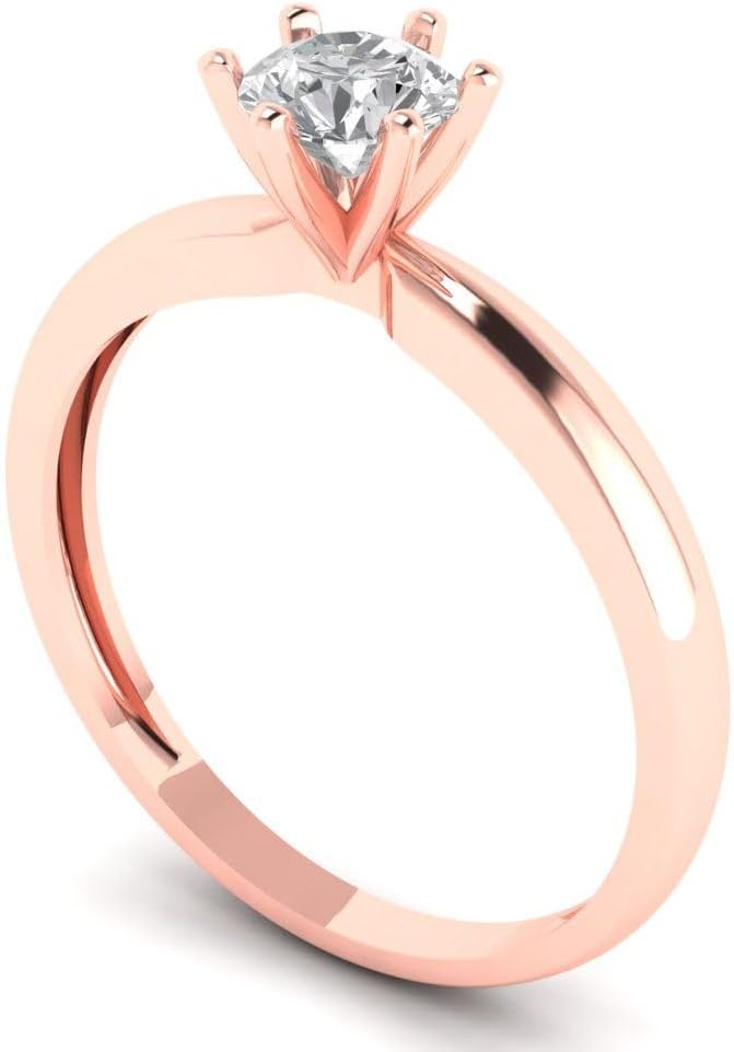 Clara Pucci 14K Solid Gold Ring for Women - 0.5 cttw Round Cut Moissanite Rose Gold Solitaire Anniversary Bridal Ring