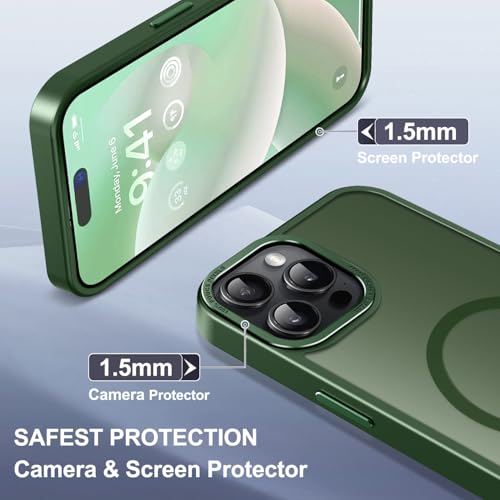 Newfuture Upgraded Magnetic for iPhone 15 Pro Max Case [Compatible with Magsafe] [Mil-Grade Protection], Pocket-Friendly, Slim Translucent Phone Case Cover for iPhone 15 Pro Max 6.7", Dark Green — view 6