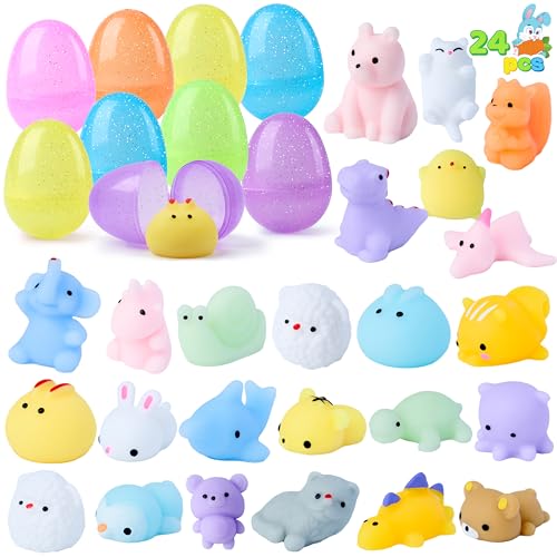 JOYIN 24 Pcs Easter Prefilled Eggs with Mochi Squishy Toys, Animal Stress Reliever Squishy Toy for Glitter Transparent Easter Eggs Filler, Kids Party Favor, Basket Stuffers, Classroom Prize Supplies by JOYIN - Image 9