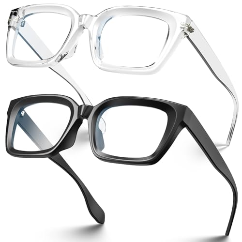 Image of VISOONE Chunky Square Anti Glare UV400 Blue Light Blocking Computer Glasses | 99% Digital Screen Filter Non-Prescription Clear Lens Thick Frame 32g Lightweight Eyewear Office for Men Women MONTANA