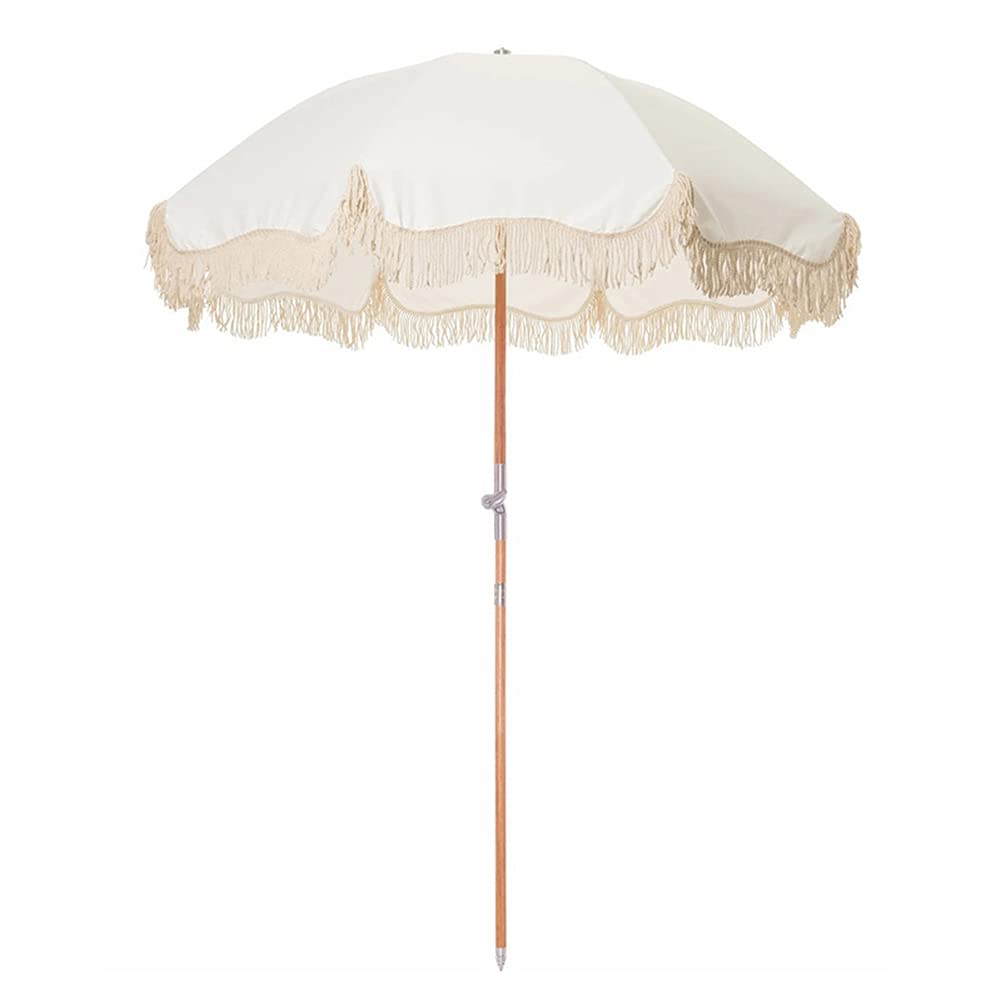 Sombrillas de playa para terraza de jardín, protección solar redonda blanca para balcón, protección UV, sombrilla plegable para exteriores, sombrilla de mercado, sombrilla de mesa, sombrilla con borl