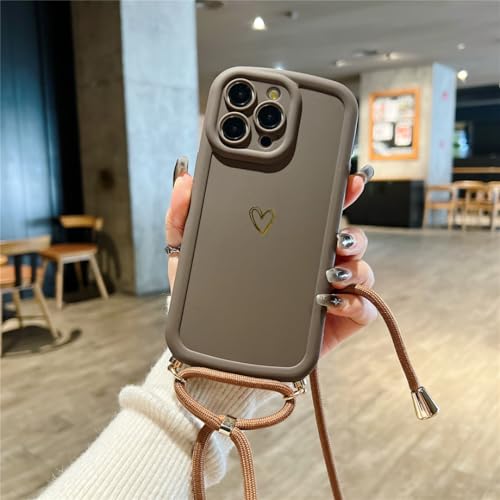 Coque iPhone 14 antichoc silicone bandoulière cordon cœur et étui souple