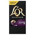 L'Or Espresso Coffee Supremo Coffee - Intensity 10 - 100 Aluminium Capsules Compatible with Nespresso Machines (10x10 Pods Pack)