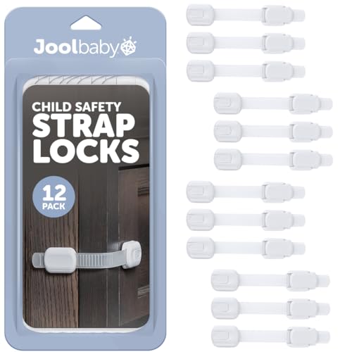 Image of Child Safety Strap Locks (12 Pack) Baby Proof Cabinets, Drawers, Fridge, Toilet & Trash Cans – 3M Adhesive Childproof Locks – Jool Baby