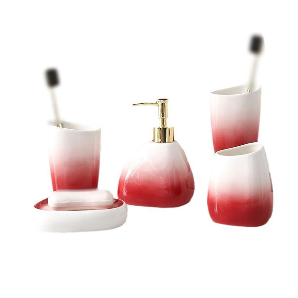 Ensemble de salle de bain en céramique rouge chic 4-5 pièces