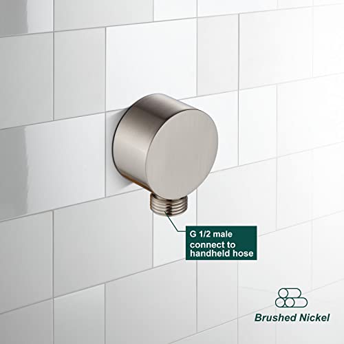 Shower Wall Supply Elbow Brass Round Brushed Nickel Wall Mount Hose Connector For Shower Handheld Wall Elbow For Hand Shower Without Shower Hand And Hose Heyalan #TOP5