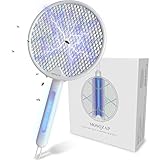 MOSQZAP Electric Fly Swatter, Foldable Bug Zapper Racket, 3,500Volt Mosquito Killer Electronic Fly Zapper w/Purple Light Attractant for Home Indoor Outdoor, Large Size, White
