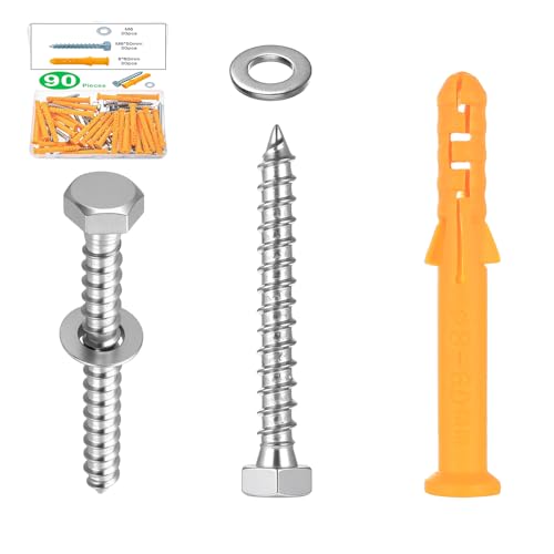 30 SetVis et Chevilles Set, M8 x 60mm Cheville Parpaing Creux avec M6 x 50mm Vis Hexagonaux, Boulons de Fixation Murale et Vis à Autotaraudeuses pour Creuses...