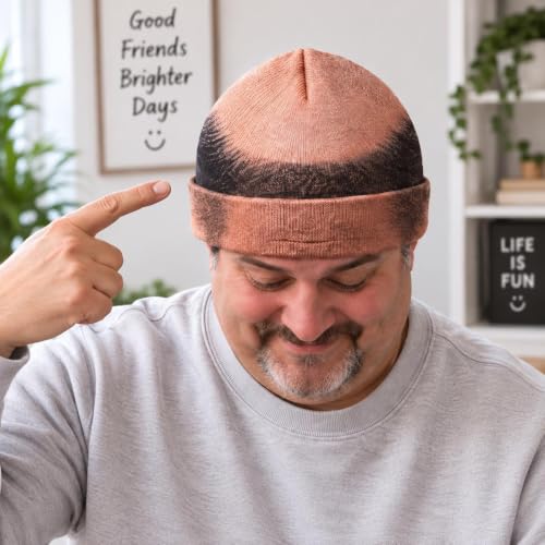 Funny Bald Head Beanie Hat Realistic Hair Print Novelty Costume Bald Cap - image 8
