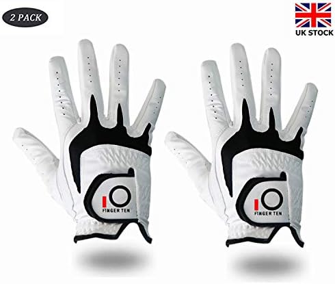 Jeantet Sport Golf Gloves Men Left Hand Cabretta Leather Tour Value 2 Pack (NOT IN PAIR) Size ML White, Golf Gloves Breathable Weathersof Durable All Weather (Medium/Large, Worn on Left Hand)