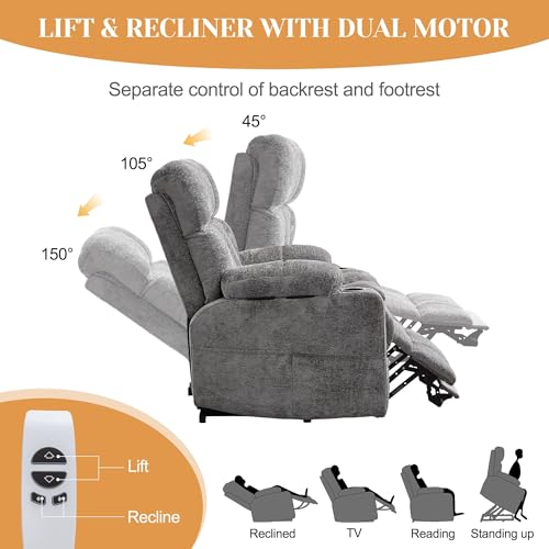 Image of Korser Oversized Dual Motor Power Lift Recliner for Elderly with Massage and Heat, Extra Wide Electric Recliner with Adjustable Headrest, Lift Chair with Storebox Cupholder, USB Ports, Type C, Grey