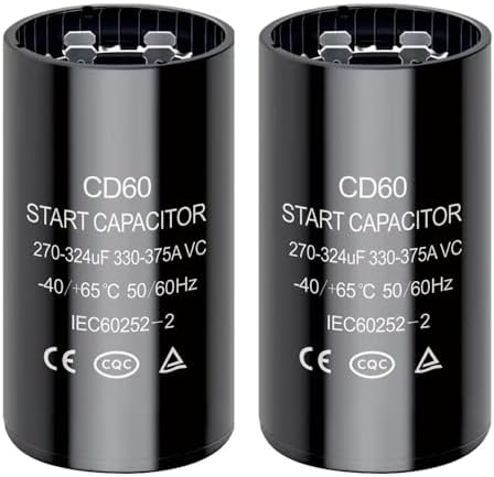 CD60 270-324 uF MFD Round Start Capacitor, 330-375 VAC 50/60Hz Phenolic Resin Case 2-Terminal Well Pump Motor Capacitor, -0%/+20% Tolerance (Pack of 2)