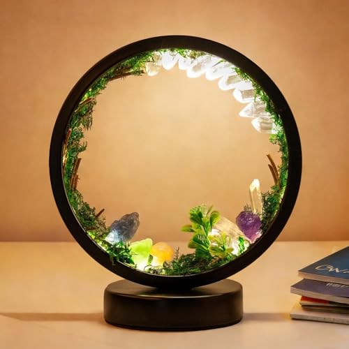 RJINGSHI Forest Style Crystal Night Light - 3 Color Modes, USB Touch Lamp, Natural Quartz Healing Bedside Light for Bedroom Office Home Decoration Christmas Gifts(Clear-Quartz-Round)